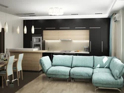 Дизайн кухни гостиной с диваном и телевизором фото