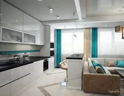 Living room kitchen in turquoise tones photo