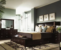 Wallpaper for a bedroom with dark furniture photos which is suitable