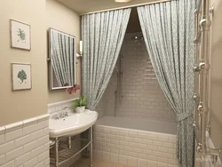 Bathroom with shower without cabin design photo with curtain