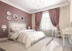 Curtains On The Wall In The Bedroom Interior Photo