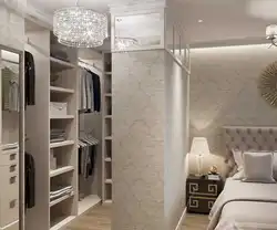 Dressing room design in a bedroom 20 sq.m.