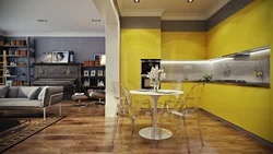Дизайн Кухня Гостиная Желтая