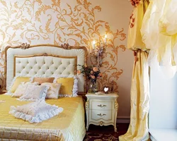 Bedroom white with gold interior photo