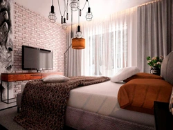 Interior design with brick wall bedroom