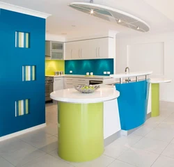 Blue and green colors in the kitchen interior