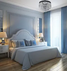 Bedroom In Beige And Blue Tones Photo