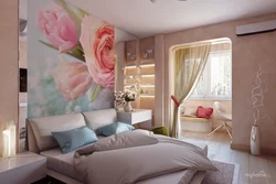 Wallpaper with peonies in the bedroom interior