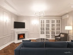 Living room with fireplace neoclassical photo