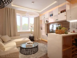 Design of a one-room apartment with a kitchen and living room