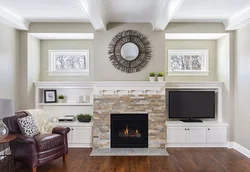 Living rooms with artificial fireplace photo