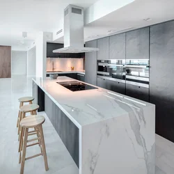 White kitchen design with island