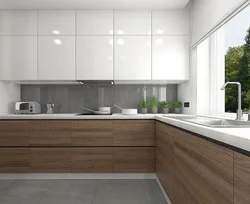 Kitchen white bottom top wood effect photo