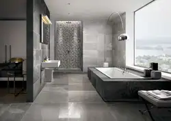 Bath design with gray tiles on the floor