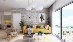 Living room interior with brick white wall