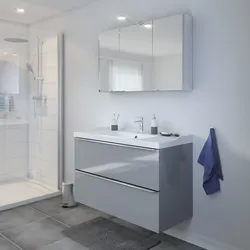 Gray bathroom cabinet in the interior