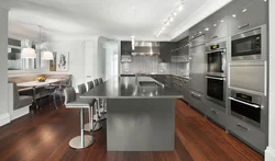 Kitchen interior in a house in gray tones