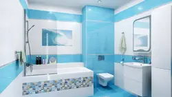 Bath Design With White And Blue Tiles