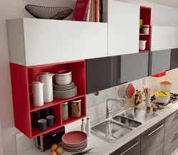 Shelves and cabinets in the kitchen design