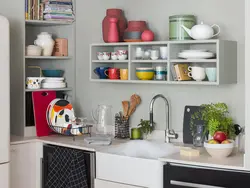 Design of shelves and cabinets in the kitchen photo