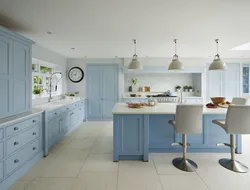 Блакітная падлога інтэр'ер кухні