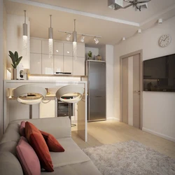 Interior of a studio apartment 18 sq m with kitchen