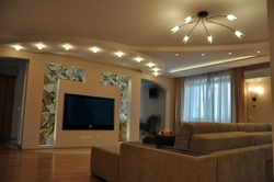 Design of two-level plasterboard ceilings in the living room photo