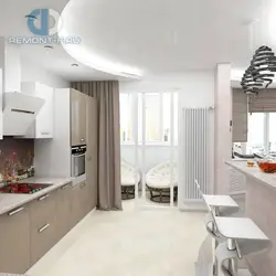Kitchen 12 meters with balcony design photo