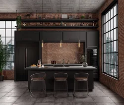 Черные кухни лофт фото