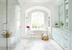 Bathroom interior white with flowers