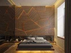 Bedroom design wood and wallpaper