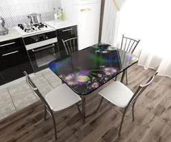 Photo of glass tables for the kitchen with a pattern