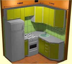 Кутнія кухні ў хрушчоўцы з халадзільнікам фота