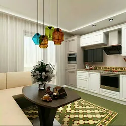 Kitchen design 9m2 with sofa