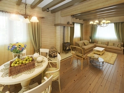 Дизайн кухни гостиной на даче в деревянном доме
