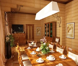 Kitchen Design For A Living Room In A Country House In A Wooden House