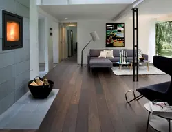 Dark floor and doors in the living room interior