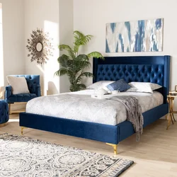 Soft Blue Bed In The Bedroom Interior