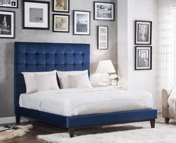 Мягкая Синяя Кровать В Интерьере Спальни