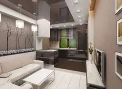 Design Of Kitchen Living Room With Balcony 18 Sq.M.