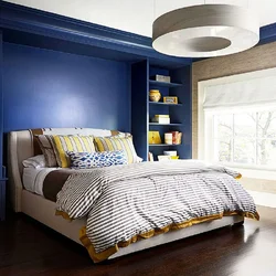 Сине желтый дизайн спальни