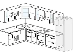 6 meters kitchen design with refrigerator and dishwasher