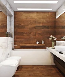 White And Wood Tiles In The Bathroom Photo
