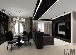 Interior kitchen living room in dark color