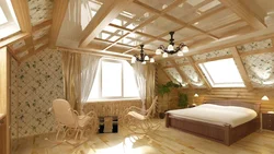 Дизайн спальни на втором этаже деревянного дома