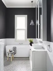 Дизайн ванной комнаты темная плитка и светлая
