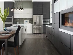 White kitchen design with gray floor