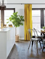 Желтые шторы в интерьере кухни фото как