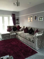 Велюровый диван в интерьере гостиной