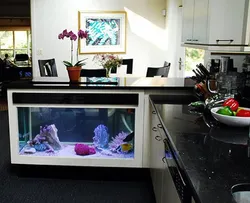 Aquarium in the kitchen design photo in the interior